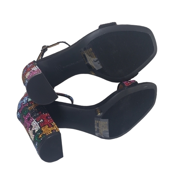 INC International Concepts Lexi Black Open Toe Buckle Rhinestone Puzzle Heels 5M - Picture 9 of 11